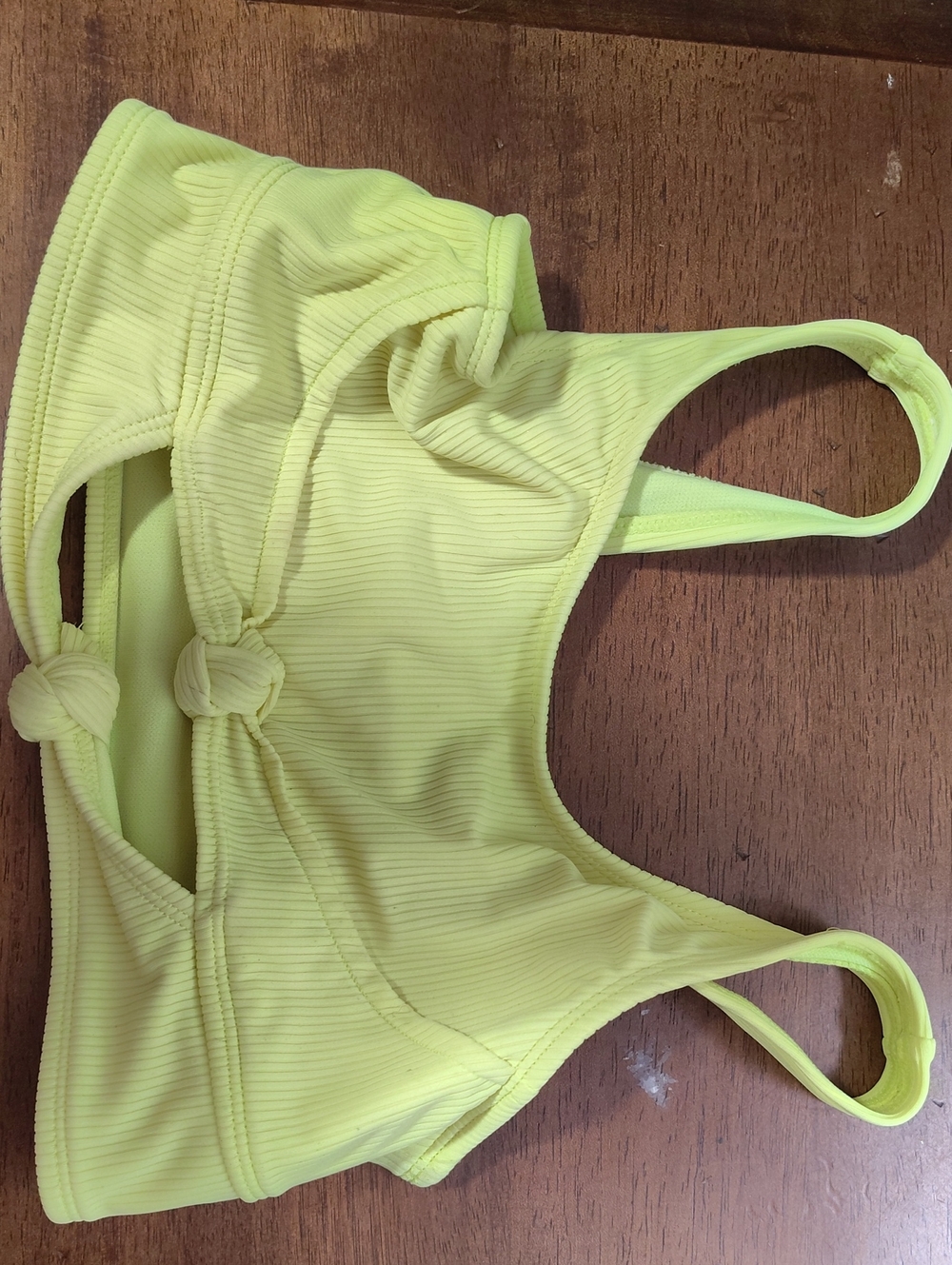 More Than Magic Neon Yellow Ribbed Bikini Top with Knot Details